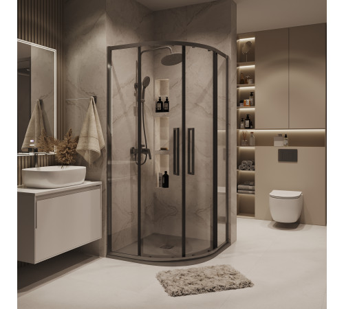 Душевое ограждение Grossman Cosmo 301.K33.02.9090.42.00 (90х90х195) четверть круга,раздвижная,графит сатин,стекло прозрачное