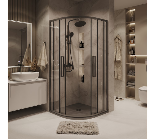 Душевое ограждение Grossman Cosmo 301.K33.02.9090.42.00 (90х90х195) четверть круга,раздвижная,графит сатин,стекло прозрачное