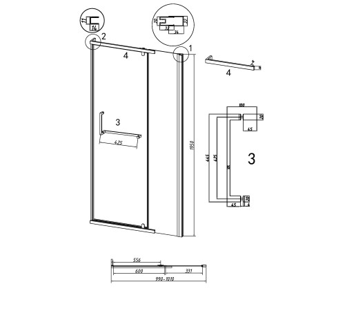 Дверь в нишу Grossman Pragma 100.K33.03.100.10.00 (100х195) хром,стекло прозрачное,распашная