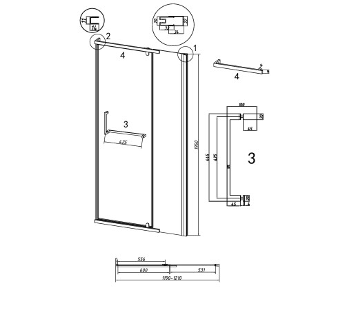 Дверь в нишу Grossman Pragma 100.K33.03.120.10.00 (120х195) хром,стекло прозрачное,распашная