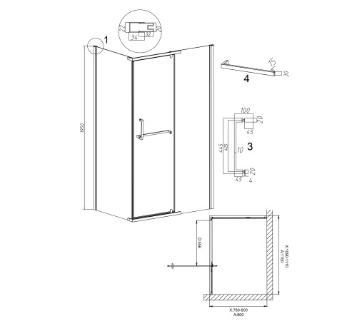 Душевое ограждение Grossman Pragma 100.K33.03.110.10.00-200.K33.03.80.10.00 (110х80х195) распашная,хром,стекло прозрачное