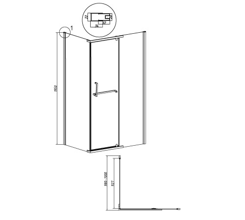 Боковая стенка Grossman Pragma 200.K33.03.100.10.00 (100х195) хром,стекло прозрачное