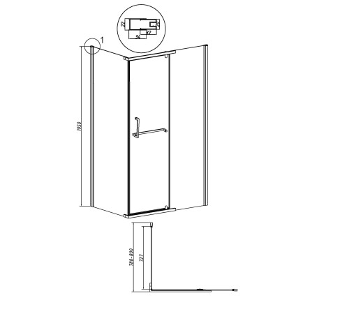 Боковая стенка Grossman Pragma 200.K33.03.80.10.00 (80х195) хром,стекло прозрачное
