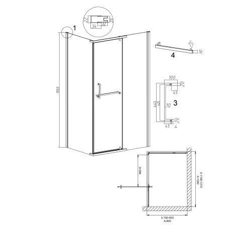 Душевое ограждение Grossman Pragma 100.K33.03.120.10.02-200.K33.03.80.10.02 (120х80х195) распашная(левая),хром,стекло шиншилла