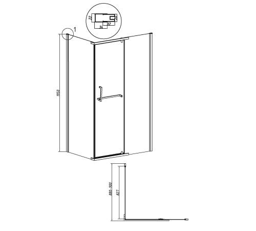 Боковая стенка Grossman Pragma 200.K33.03.90.10.02 (90х195) хром,стекло шиншилла
