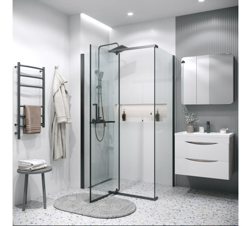Душевое ограждение Grossman Pragma 100.K33.03.120.21.00-200.K33.03.80.21.00 (120х80х195) распашная,черный матовый,стекло прозрачное