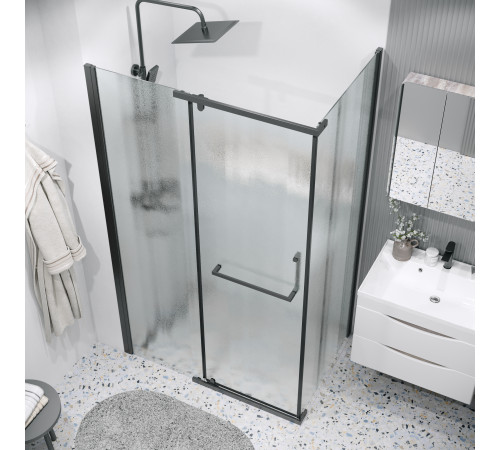 Душевое ограждение Grossman Pragma 100.K33.03.110.21.02-200.K33.03.80.21.02 (110х80х195) распашная(левая),черный матовый,стекло шиншилла