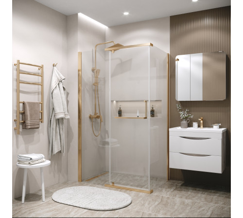 Душевое ограждение Grossman Pragma 100.K33.03.110.32.00-200.K33.03.80.32.00 (110х80х195) распашная,золото сатин,стекло прозрачное