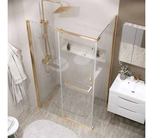 Душевое ограждение Grossman Pragma 100.K33.03.110.32.00-200.K33.03.80.32.00 (110х80х195) распашная,золото сатин,стекло прозрачное