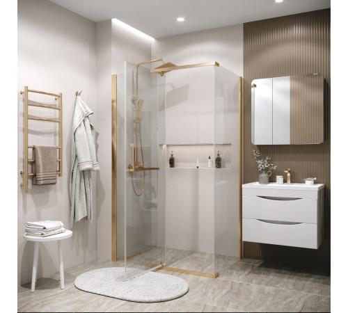 Душевое ограждение Grossman Pragma 100.K33.03.110.32.00-200.K33.03.80.32.00 (110х80х195) распашная,золото сатин,стекло прозрачное