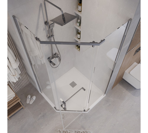 Душевое ограждение Grossman Pragma 302.K33.03.9090.10.00 (90х90х195) трапеция,распашная,хром,стекло прозрачное