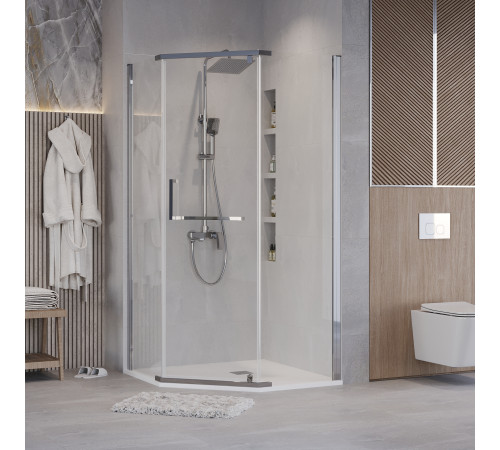 Душевое ограждение Grossman Pragma 302.K33.03.9090.10.00 (90х90х195) трапеция,распашная,хром,стекло прозрачное