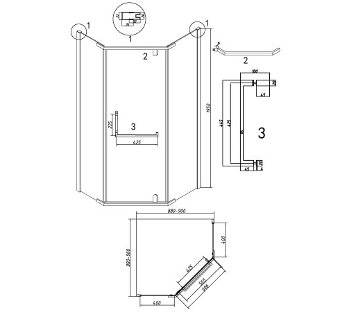 Душевое ограждение Grossman Pragma 302.K33.03.9090.21.00 (90х90х195) трапеция,распашная,черный матовый,стекло прозрачное