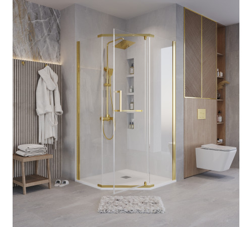 Душевое ограждение Grossman Pragma 302.K33.03.9090.32.00 (90х90х195) трапеция,распашная,золото сатин,стекло прозрачное