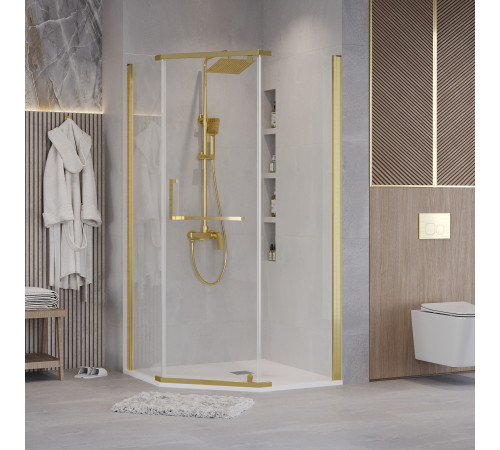 Душевое ограждение Grossman Pragma 302.K33.03.9090.32.00 (90х90х195) трапеция,распашная,золото сатин,стекло прозрачное