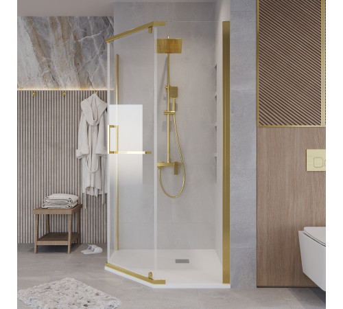 Душевое ограждение Grossman Pragma 302.K33.03.9090.32.00 (90х90х195) трапеция,распашная,золото сатин,стекло прозрачное