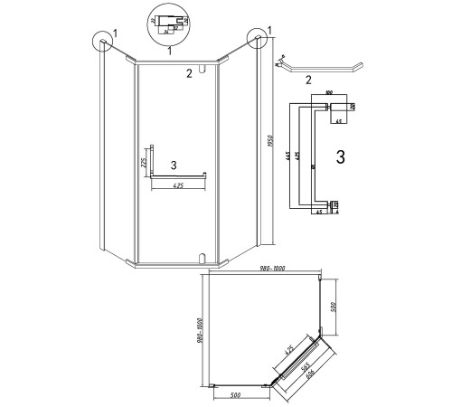Душевое ограждение Grossman Pragma 302.K33.03.1010.32.00 (100х100х195) трапеция,распашная,золото сатин,стекло прозрачное