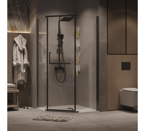 Душевое ограждение Grossman Pragma 302.K33.03.1010.42.00 (100х100х195) трапеция,распашная,графит сатин,стекло прозрачное