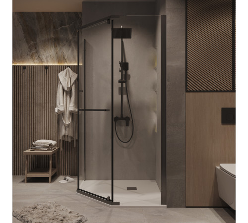 Душевое ограждение Grossman Pragma 302.K33.03.1010.42.00 (100х100х195) трапеция,распашная,графит сатин,стекло прозрачное