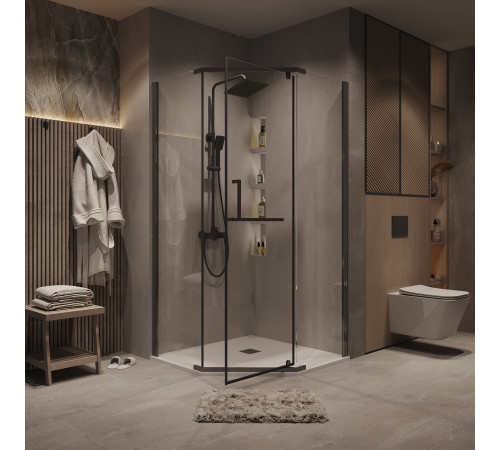 Душевое ограждение Grossman Pragma 302.K33.03.1010.42.00 (100х100х195) трапеция,распашная,графит сатин,стекло прозрачное