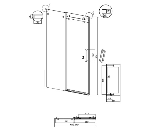 Дверь в нишу Grossman Classic 100.K33.04.110.10.00 (110х195) хром,стекло прозрачное,раздвижная