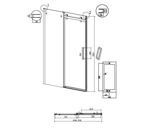 Дверь в нишу Grossman Classic 100.K33.04.150.10.00 (150х195) хром,стекло прозрачное,раздвижная