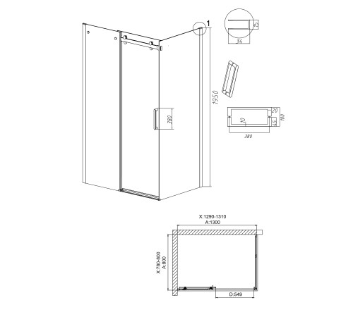 Душевое ограждение Grossman Classic 100.K33.04.130.21.00-200.K33.04.80.21.00 (130х80х195) раздвижная,черный матовый,стекло прозрачное