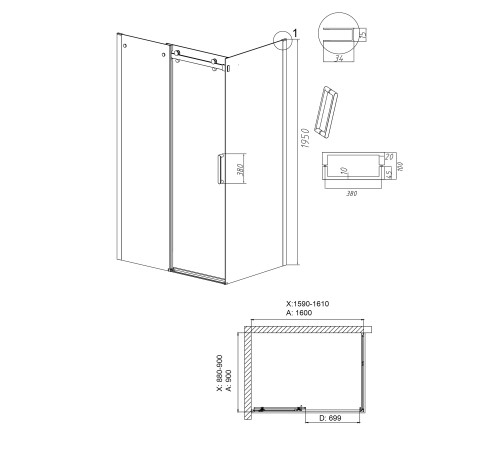 Душевое ограждение Grossman Classic 100.K33.04.160.21.10-200.K33.04.90.21.10 (160х90х195) раздвижная,черный матовый,стекло тонированное