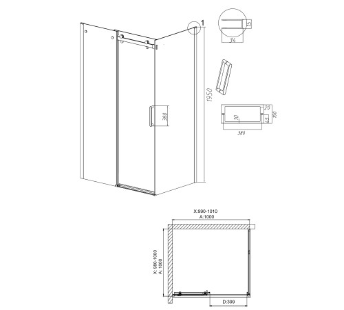 Душевое ограждение Grossman Classic 100.K33.04.100.42.00-200.K33.04.100.42.00 (100х100х195) раздвижная,графит сатин,стекло прозрачное