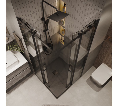 Душевое ограждение Grossman Classic 300.K33.04.8080.21.00 (80х80х195) квадрат,раздвижная,черный матовый,стекло прозрачное