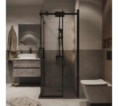 Душевое ограждение Grossman Classic 300.K33.04.8080.21.00 (80х80х195) квадрат,раздвижная,черный матовый,стекло прозрачное