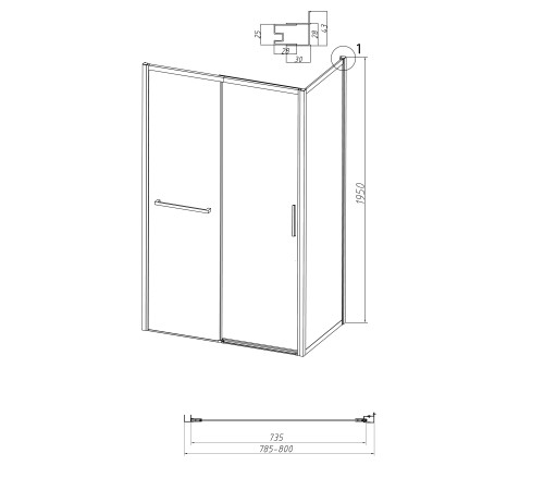 Боковая стенка Grossman Style 200.K33.05.80.10.02 (80х195) хром,стекло шиншилла