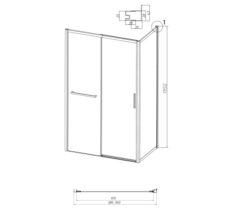 Боковая стенка Grossman Style 200.K33.05.90.10.02 (90х195) хром,стекло шиншилла