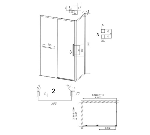 Душевое ограждение Grossman Style 100.K33.05.110.21.10-200.K33.05.100.21.10 (110х100х195) раздвижная,черный матовый,стекло тонированное
