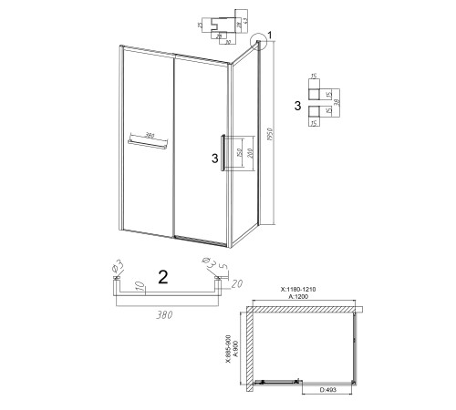 Душевое ограждение Grossman Style 100.K33.05.120.21.10-200.K33.05.90.21.10 (120х90х195) раздвижная,черный матовый,стекло тонированное