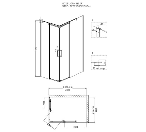 Душевое ограждение Grossman Galaxy GR-3120R (120х80х190) прямоугольник,раздвижная