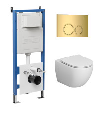 Комплект 3 в 1: Grossman инсталляция 900.K31.01.000+клавиша 700.K31.01.300.300 золото глянцевый+унитаз GR-4411S