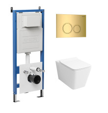 Комплект 3 в 1: Grossman инсталляция 900.K31.01.000+клавиша 700.K31.01.300.300 золото глянцевый+унитаз GR-4414S