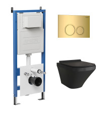 Комплект 3 в 1: Grossman инсталляция 900.K31.01.000+клавиша 700.K31.01.300.300 золото глянцевый+унитаз GR-4440BMS