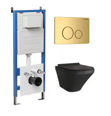 Комплект 3 в 1: Grossman инсталляция 900.K31.01.000+клавиша 700.K31.05.30M.30M золото глянцевый+унитаз GR-4440BMS