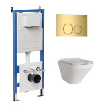 Комплект 3 в 1: Grossman инсталляция 900.K31.01.000+клавиша 700.K31.01.300.300 золото глянцевый+унитаз GR-4440S