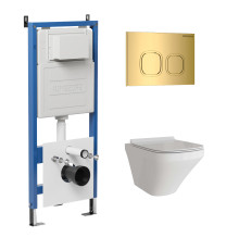 Комплект 3 в 1: Grossman инсталляция 900.K31.01.000+клавиша 700.K31.02.300.300 золото глянцевый+унитаз GR-4440S