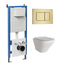 Комплект 3 в 1: Grossman инсталляция 900.K31.01.000+клавиша 700.K31.04.32M.32M золото сатиновый+унитаз GR-4440S