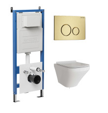 Комплект 3 в 1: Grossman инсталляция 900.K31.01.000+клавиша 700.K31.05.32M.32M золото сатиновый+унитаз GR-4440S