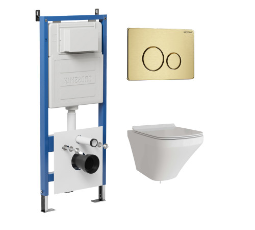 Комплект 3 в 1: Grossman инсталляция 900.K31.01.000+клавиша 700.K31.05.32M.32M золото сатиновый+унитаз GR-4440S