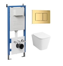 Комплект 3 в 1: Grossman инсталляция 900.K31.01.000+клавиша 700.K31.04.30M.30M золото глянцевый+унитаз GR-4441S