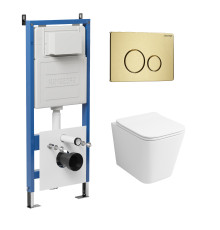 Комплект 3 в 1: Grossman инсталляция 900.K31.01.000+клавиша 700.K31.05.32M.32M золото сатиновый+унитаз GR-4441S