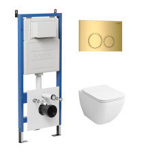 Комплект 3 в 1: Grossman инсталляция 900.K31.01.000+клавиша 700.K31.01.300.300 золото глянцевый+унитаз GR-4447S