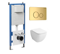 Комплект 3 в 1: Grossman инсталляция 900.K31.01.000+клавиша 700.K31.05.30M.30M золото глянцевый+унитаз GR-4447S