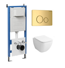 Комплект 3 в 1: Grossman инсталляция 900.K31.01.000+клавиша 700.K31.05.30M.30M золото глянцевый+унитаз GR-4447S